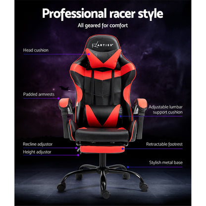 Artiss Gaming Office Chair Recliner Footrest Red-Furniture &gt; Office-PEROZ Accessories