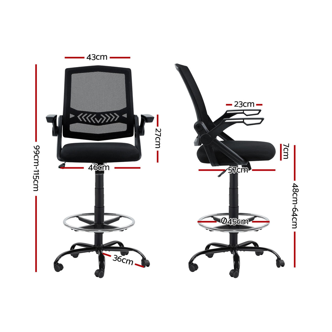 Artiss Office Chair Drafting Stool Mesh Chairs Black-Furniture > Office-PEROZ Accessories