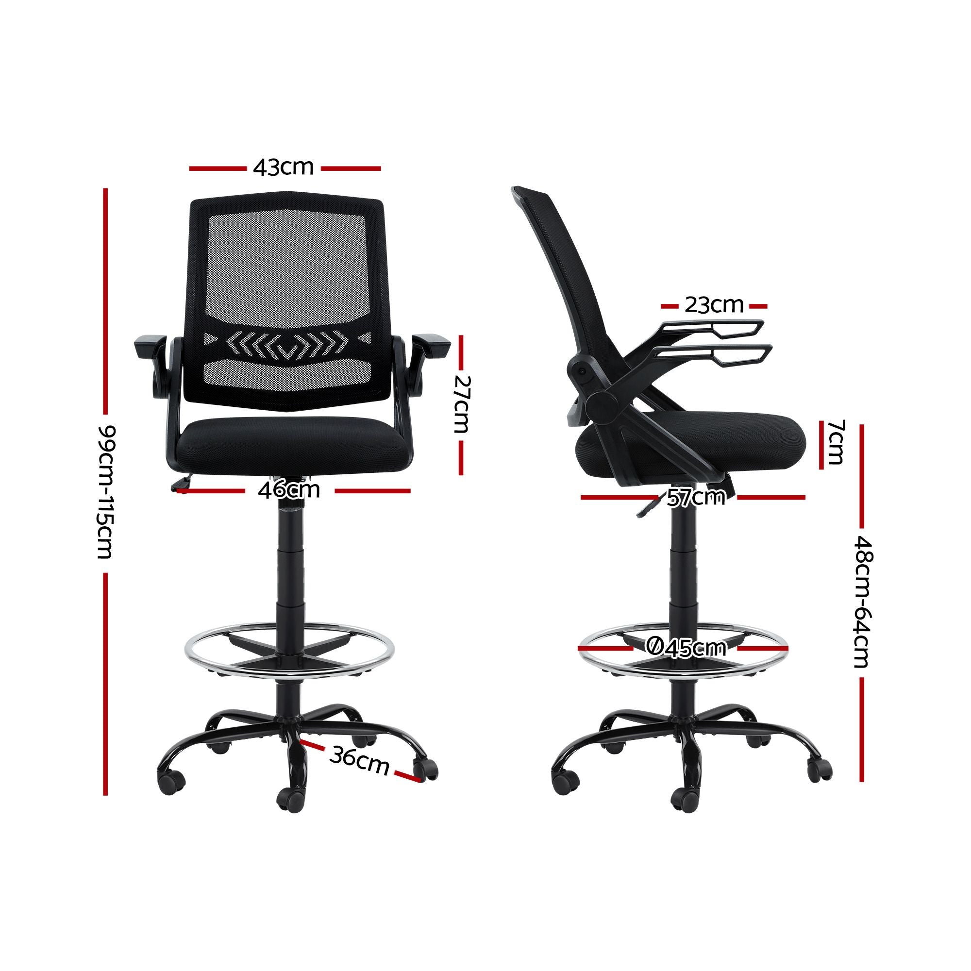 Artiss Office Chair Drafting Stool Mesh Chairs Black-Furniture > Office-PEROZ Accessories