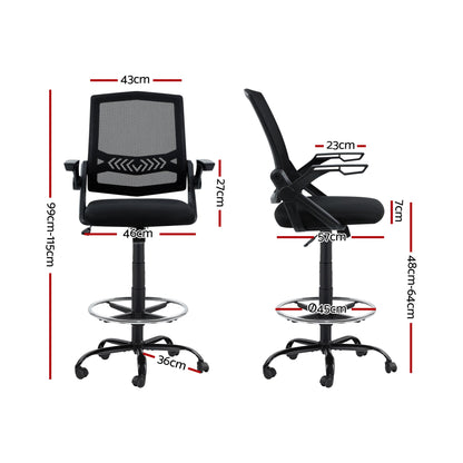 Artiss Office Chair Drafting Stool Mesh Chairs Black-Furniture > Office-PEROZ Accessories