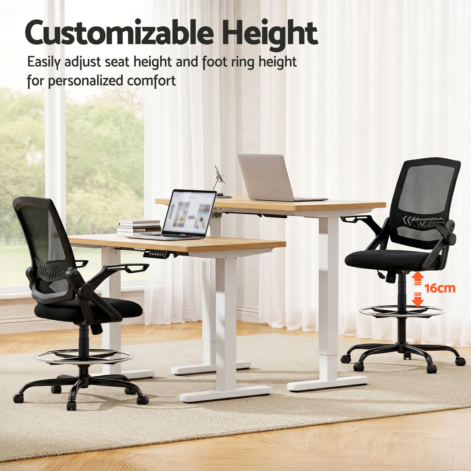 Artiss Office Chair Drafting Stool Mesh Chairs Black-Furniture > Office-PEROZ Accessories