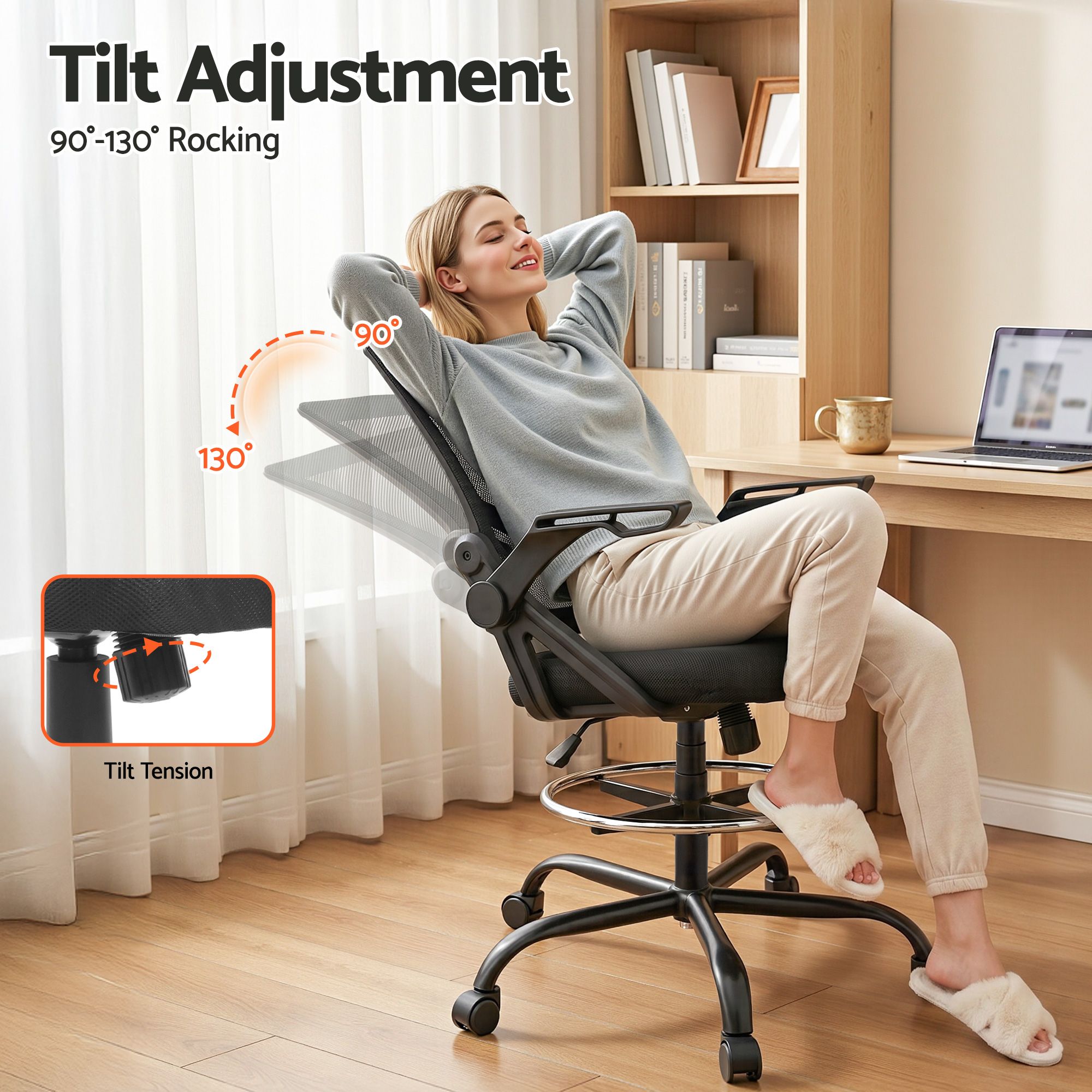 Artiss Office Chair Drafting Stool Mesh Chairs Black-Furniture > Office-PEROZ Accessories