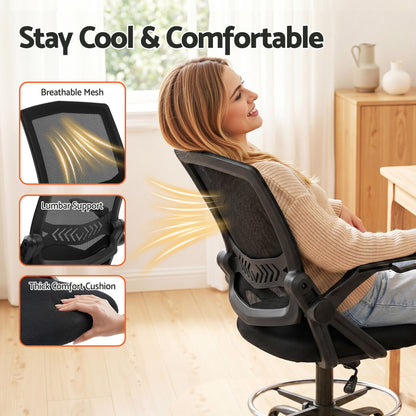 Artiss Office Chair Drafting Stool Mesh Chairs Black-Furniture > Office-PEROZ Accessories