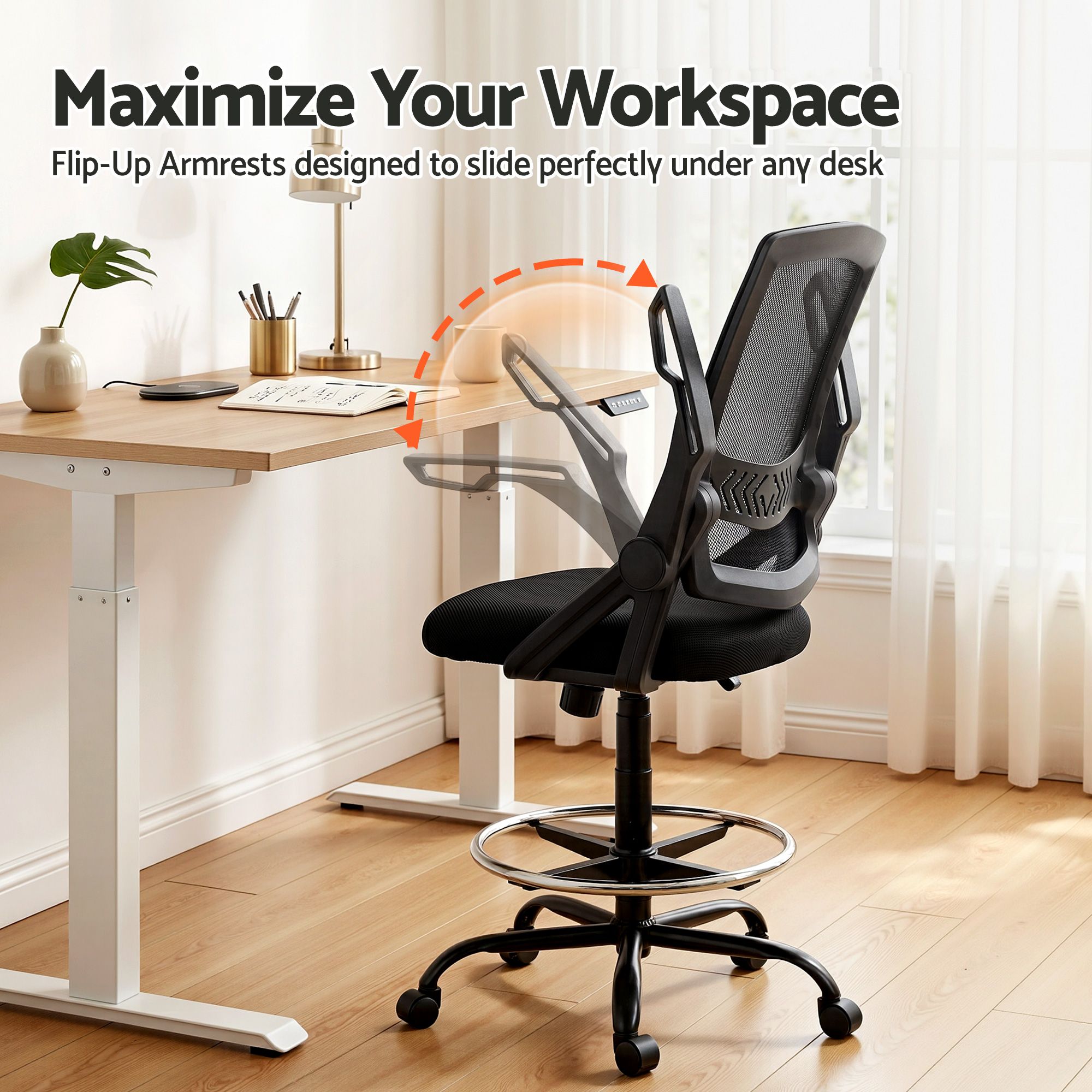 Artiss Office Chair Drafting Stool Mesh Chairs Black-Furniture > Office-PEROZ Accessories