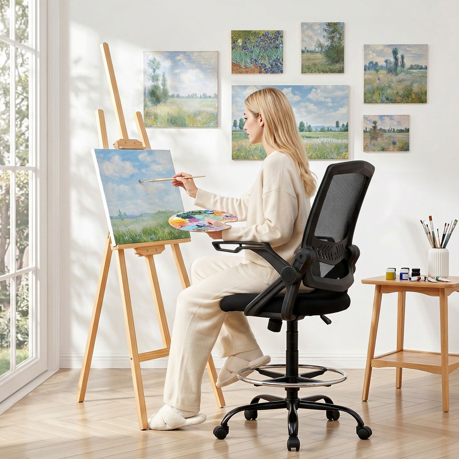 Artiss Office Chair Drafting Stool Mesh Chairs Black-Furniture > Office-PEROZ Accessories