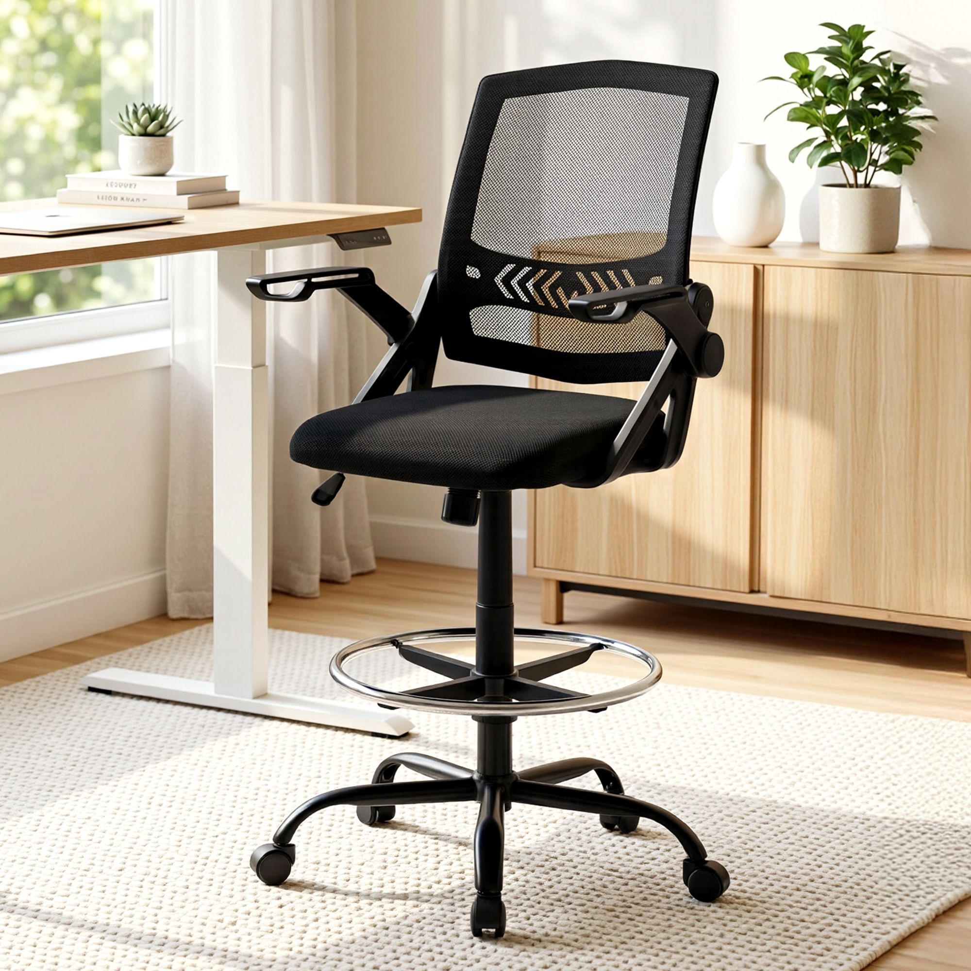 Artiss Office Chair Drafting Stool Mesh Chairs Black-Furniture > Office-PEROZ Accessories