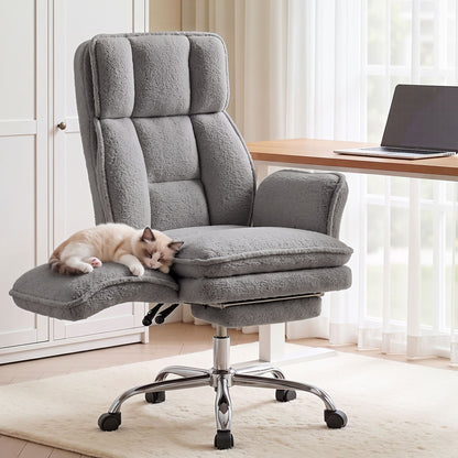 Artiss Big &amp; Tall Criss Cross Office Chair with Flip Armrests Foot Rest Reclining Teddy Fleece Grey-Furniture > Office > Office &amp; Desk Chairs-PEROZ Accessories