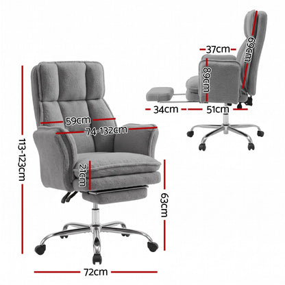 Artiss Big &amp; Tall Criss Cross Office Chair with Flip Armrests Foot Rest Reclining Teddy Fleece Grey-Furniture > Office > Office &amp; Desk Chairs-PEROZ Accessories
