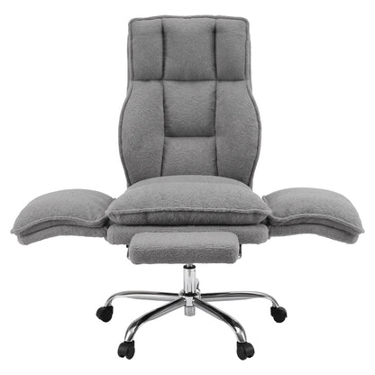 Artiss Big &amp; Tall Criss Cross Office Chair with Flip Armrests Foot Rest Reclining Teddy Fleece Grey-Furniture > Office > Office &amp; Desk Chairs-PEROZ Accessories