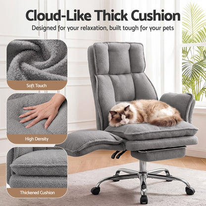 Artiss Big &amp; Tall Criss Cross Office Chair with Flip Armrests Foot Rest Reclining Teddy Fleece Grey-Furniture > Office > Office &amp; Desk Chairs-PEROZ Accessories