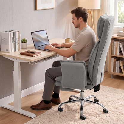Artiss Big &amp; Tall Criss Cross Office Chair with Flip Armrests Foot Rest Reclining Teddy Fleece Grey-Furniture > Office > Office &amp; Desk Chairs-PEROZ Accessories