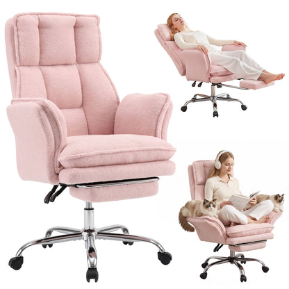 Artiss Big &amp; Tall Criss Cross Office Chair with Flip Armrests Foot Rest Reclining Teddy Fleece Pink-Furniture > Office > Office &amp; Desk Chairs-PEROZ Accessories