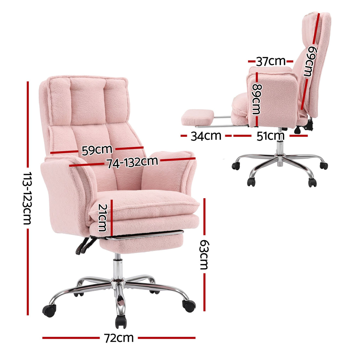Artiss Big &amp; Tall Criss Cross Office Chair with Flip Armrests Foot Rest Reclining Teddy Fleece Pink-Furniture > Office > Office &amp; Desk Chairs-PEROZ Accessories