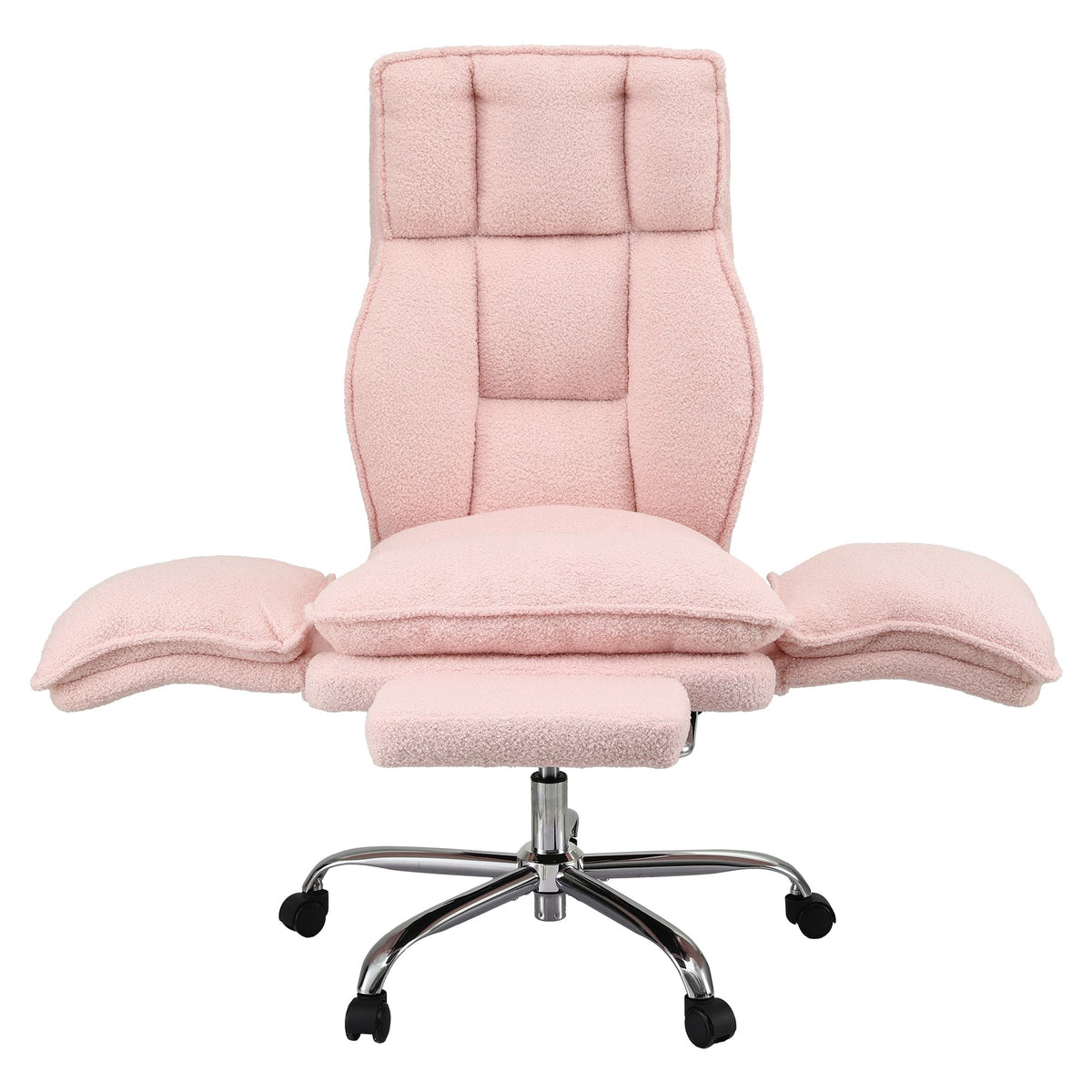 Artiss Big &amp; Tall Criss Cross Office Chair with Flip Armrests Foot Rest Reclining Teddy Fleece Pink-Furniture > Office > Office &amp; Desk Chairs-PEROZ Accessories