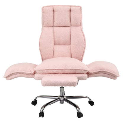 Artiss Big &amp; Tall Criss Cross Office Chair with Flip Armrests Foot Rest Reclining Teddy Fleece Pink-Furniture > Office > Office &amp; Desk Chairs-PEROZ Accessories