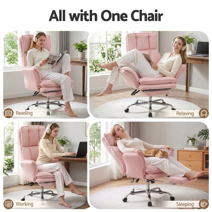 Artiss Big &amp; Tall Criss Cross Office Chair with Flip Armrests Foot Rest Reclining Teddy Fleece Pink-Furniture > Office > Office &amp; Desk Chairs-PEROZ Accessories