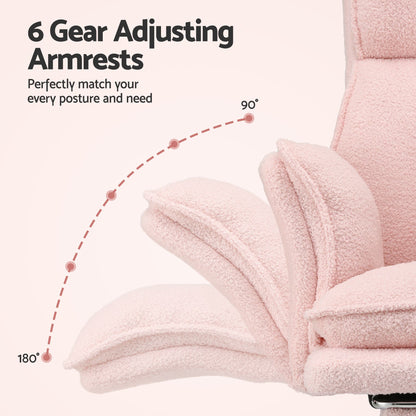 Artiss Big &amp; Tall Criss Cross Office Chair with Flip Armrests Foot Rest Reclining Teddy Fleece Pink-Furniture > Office > Office &amp; Desk Chairs-PEROZ Accessories