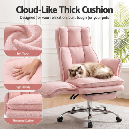Artiss Big &amp; Tall Criss Cross Office Chair with Flip Armrests Foot Rest Reclining Teddy Fleece Pink-Furniture > Office > Office &amp; Desk Chairs-PEROZ Accessories