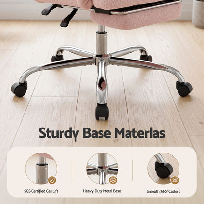 Artiss Big &amp; Tall Criss Cross Office Chair with Flip Armrests Foot Rest Reclining Teddy Fleece Pink-Furniture > Office > Office &amp; Desk Chairs-PEROZ Accessories