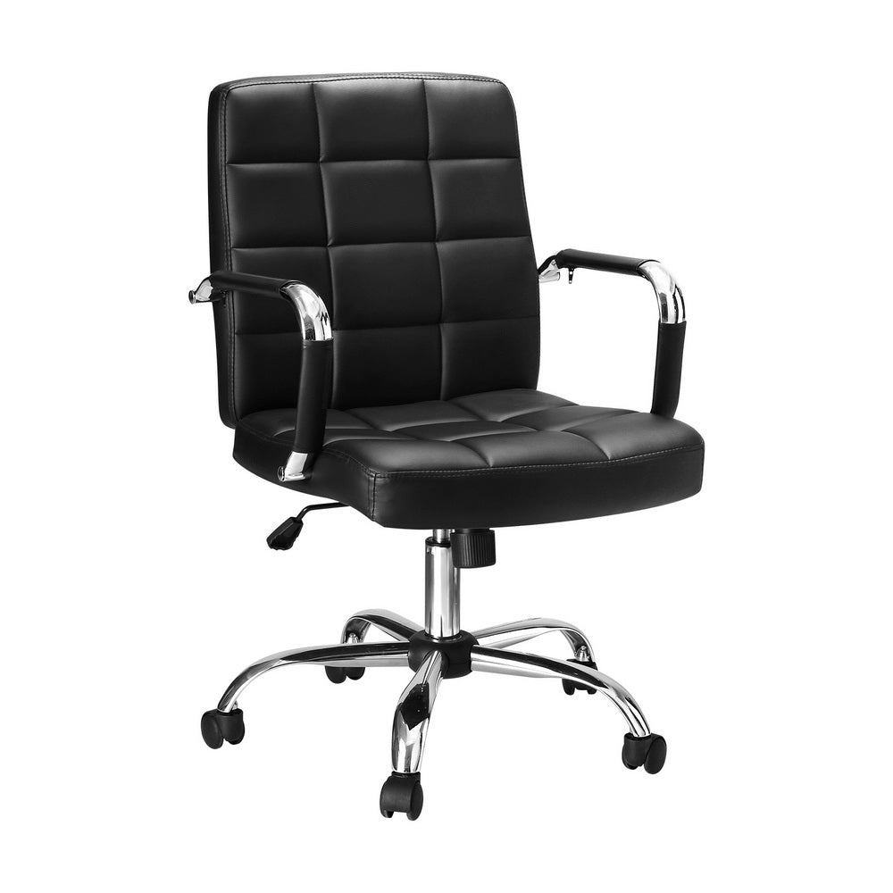 Artiss Office Chair PU Leather Mid Back Black-Furniture &gt; Bar Stools &amp; Chairs-PEROZ Accessories