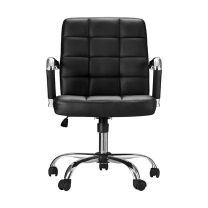 Artiss Office Chair PU Leather Mid Back Black-Furniture &gt; Bar Stools &amp; Chairs-PEROZ Accessories