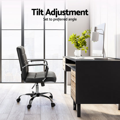 Artiss Office Chair PU Leather Mid Back Black-Furniture &gt; Bar Stools &amp; Chairs-PEROZ Accessories