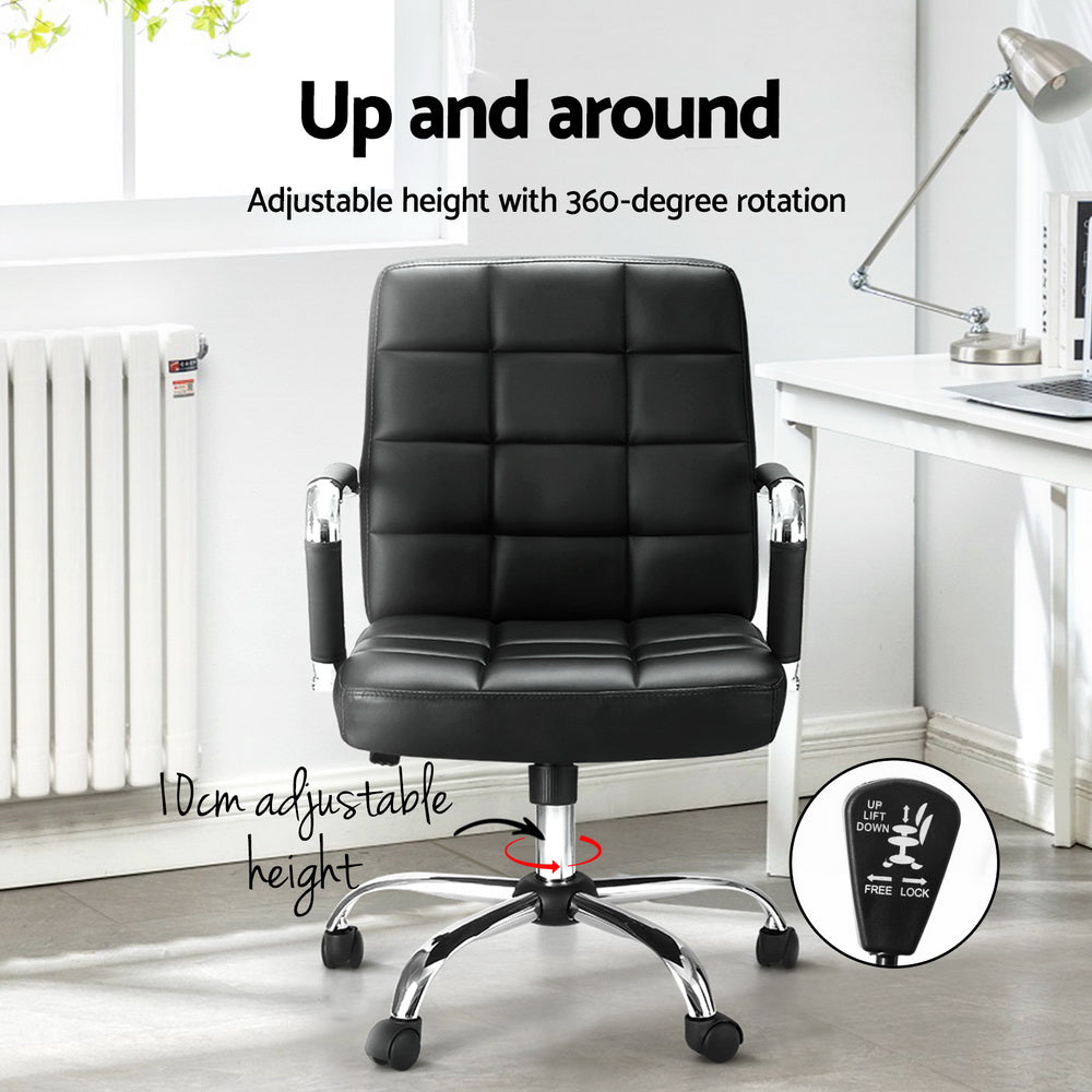 Artiss Office Chair PU Leather Mid Back Black-Furniture &gt; Bar Stools &amp; Chairs-PEROZ Accessories