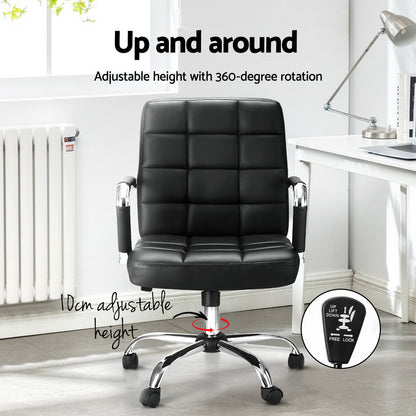 Artiss Office Chair PU Leather Mid Back Black-Furniture &gt; Bar Stools &amp; Chairs-PEROZ Accessories