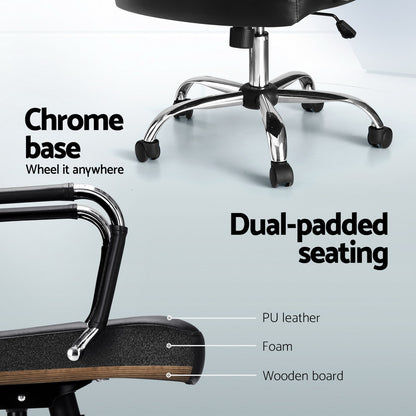 Artiss Office Chair PU Leather Mid Back Black-Furniture &gt; Bar Stools &amp; Chairs-PEROZ Accessories