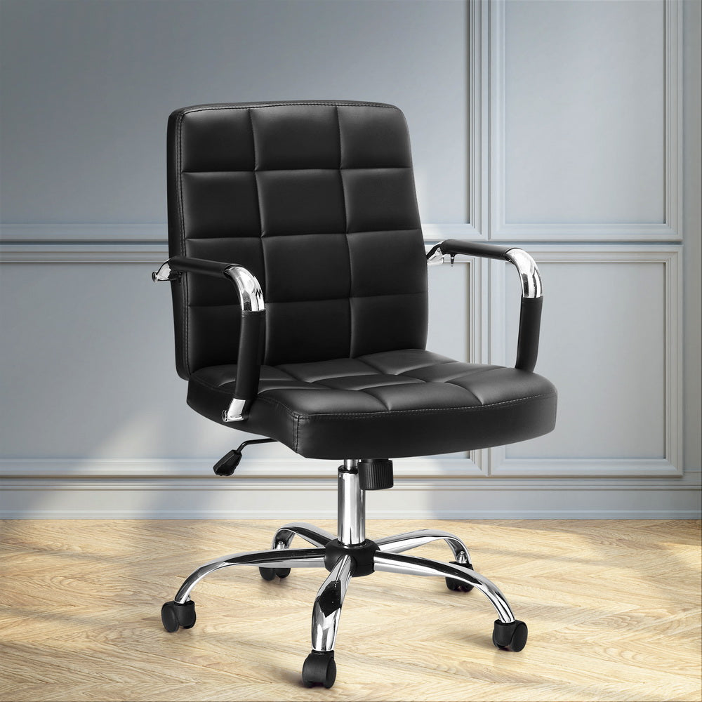 Artiss Office Chair PU Leather Mid Back Black-Furniture &gt; Bar Stools &amp; Chairs-PEROZ Accessories