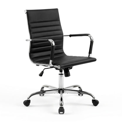 Artiss Office Chair Conference Chairs PU Leather Mid Back Black-Office Chairs-PEROZ Accessories