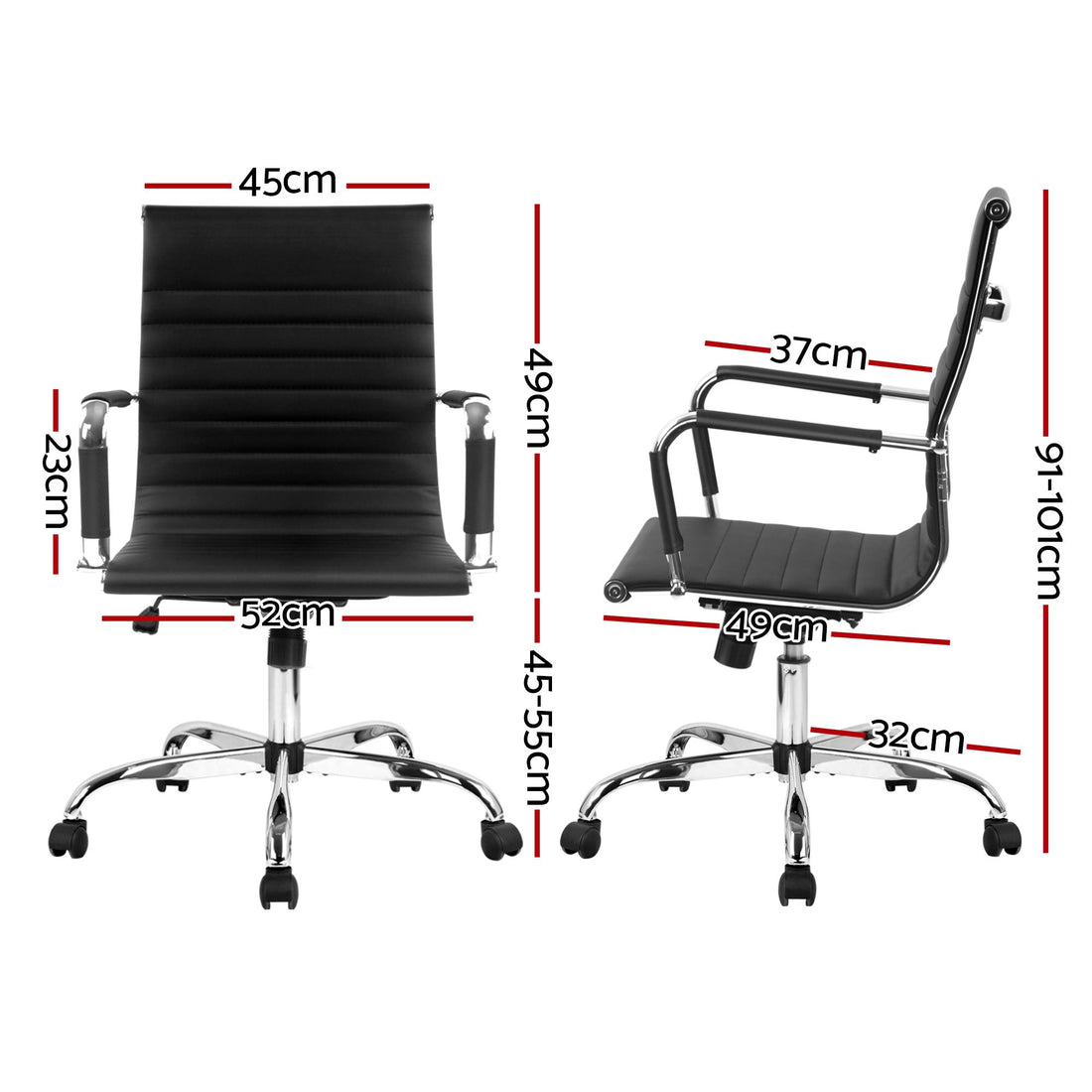 Artiss Office Chair Conference Chairs PU Leather Mid Back Black-Office Chairs-PEROZ Accessories