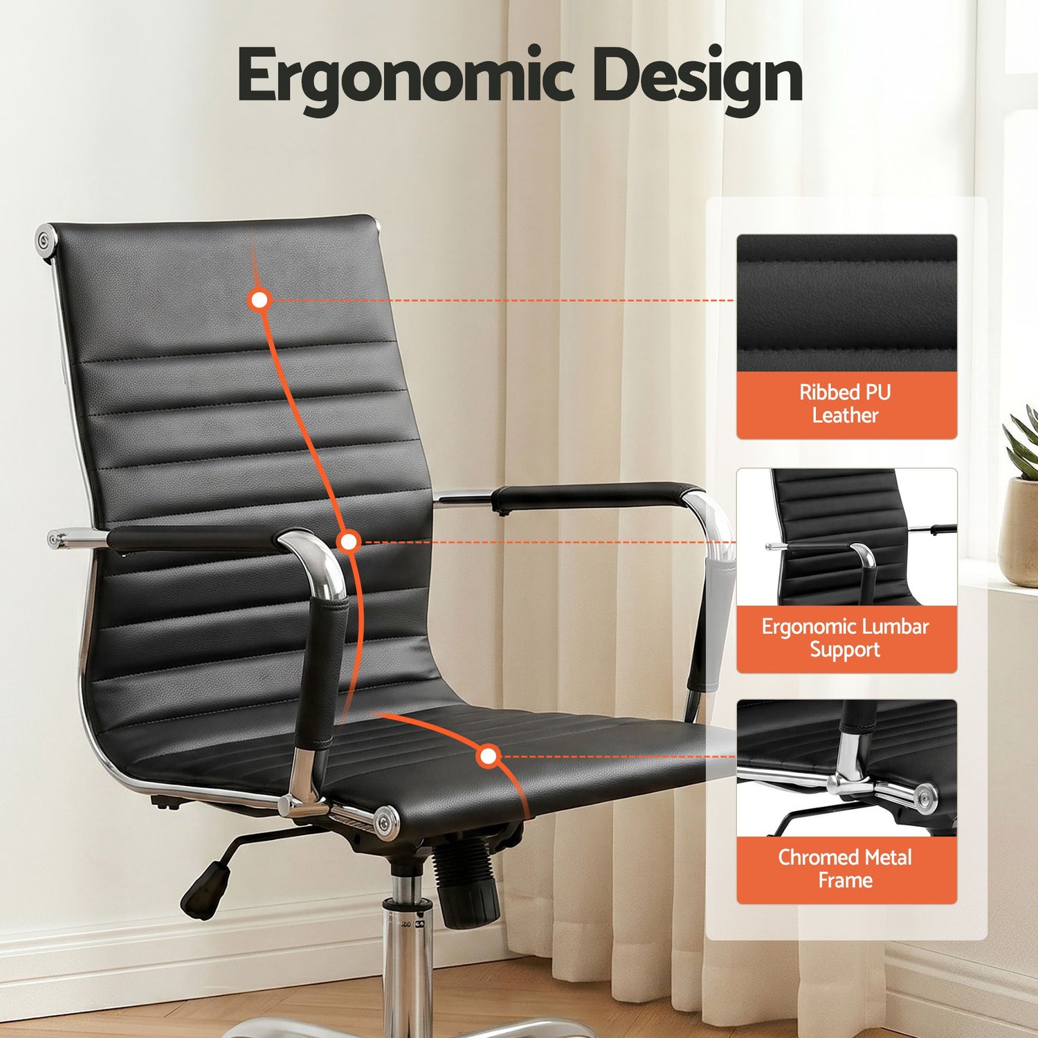 Artiss Office Chair Conference Chairs PU Leather Mid Back Black-Office Chairs-PEROZ Accessories
