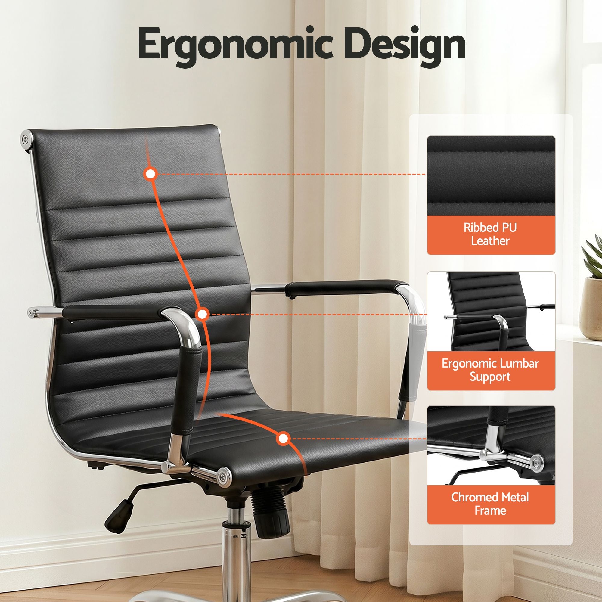 Artiss Office Chair Conference Chairs PU Leather Mid Back Black-Office Chairs-PEROZ Accessories