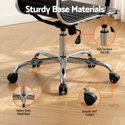 Artiss Office Chair Conference Chairs PU Leather Mid Back Black-Office Chairs-PEROZ Accessories