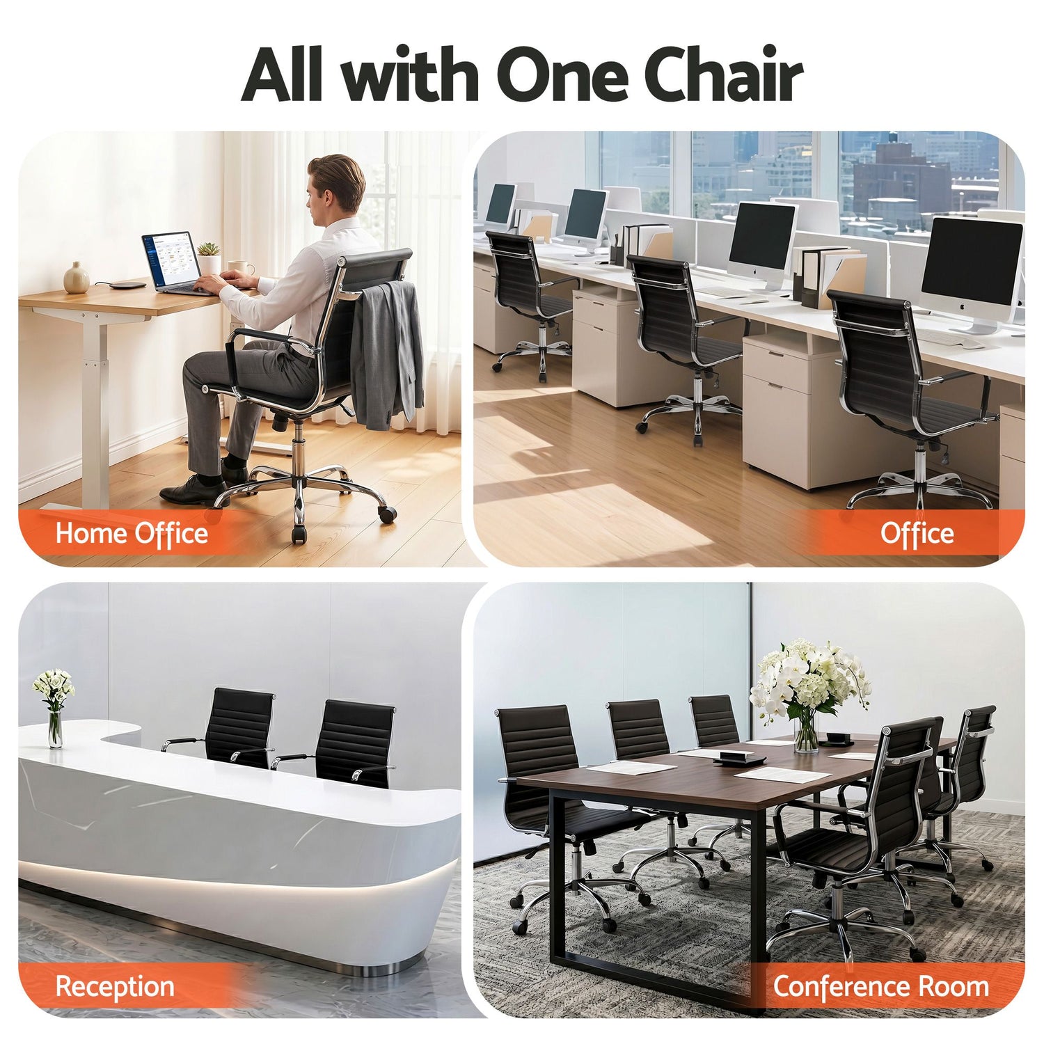 Artiss Office Chair Conference Chairs PU Leather Mid Back Black-Office Chairs-PEROZ Accessories
