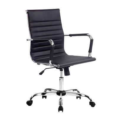 Artiss Office Chair Conference Chairs PU Leather Mid Back Black-Office Chairs-PEROZ Accessories