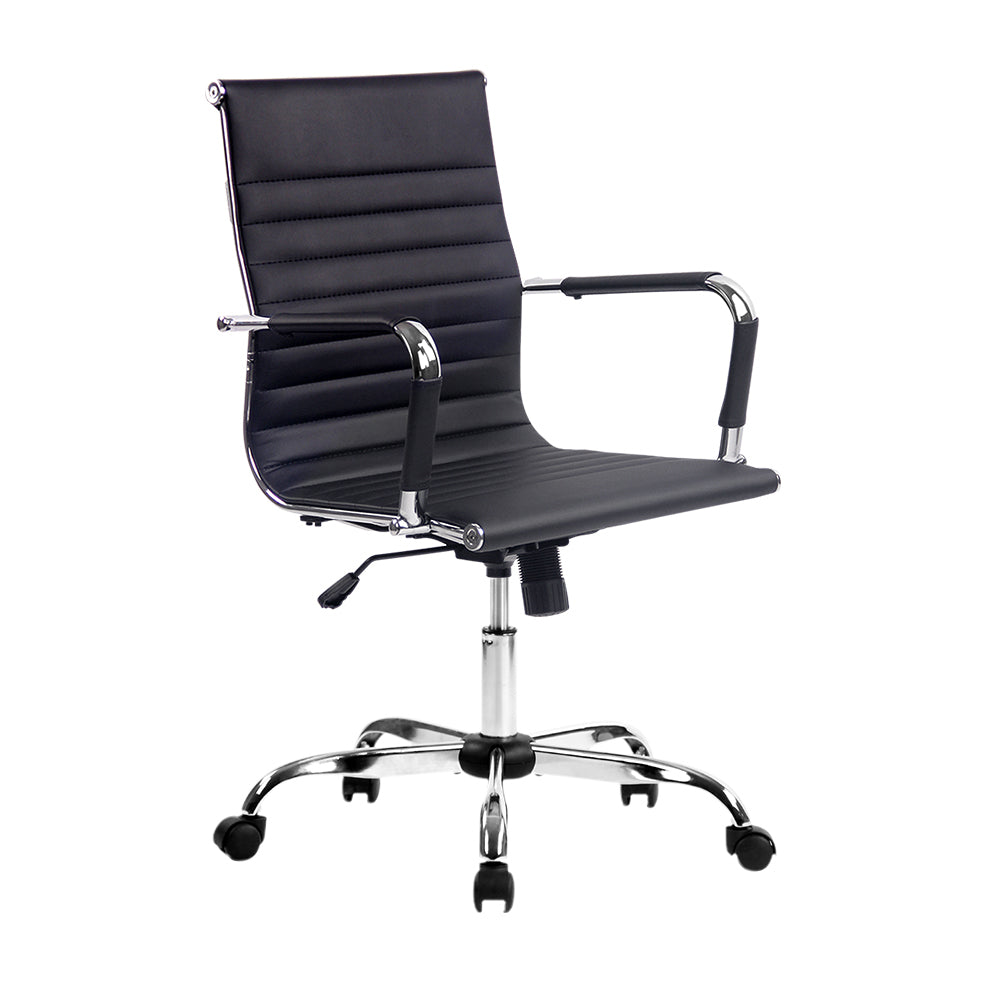 Artiss Office Chair Conference Chairs PU Leather Mid Back Black-Office Chairs-PEROZ Accessories