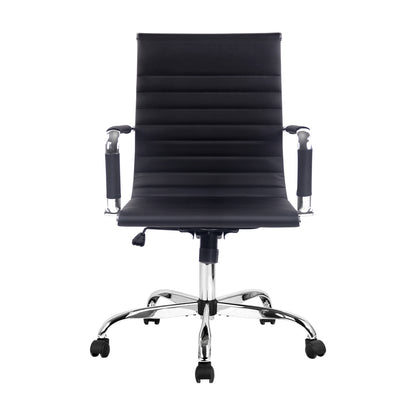 Artiss Office Chair Conference Chairs PU Leather Mid Back Black-Office Chairs-PEROZ Accessories