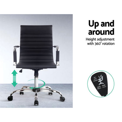 Artiss Office Chair Conference Chairs PU Leather Mid Back Black-Office Chairs-PEROZ Accessories