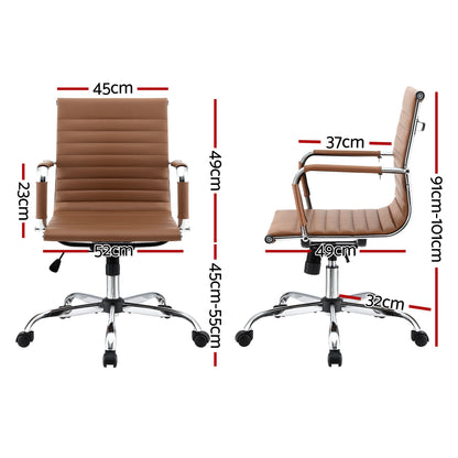 Artiss Office Chair Conference Chairs PU Leather Mid Back Brown-Furniture > Bar Stools &amp; Chairs > Gaming Chairs-PEROZ Accessories