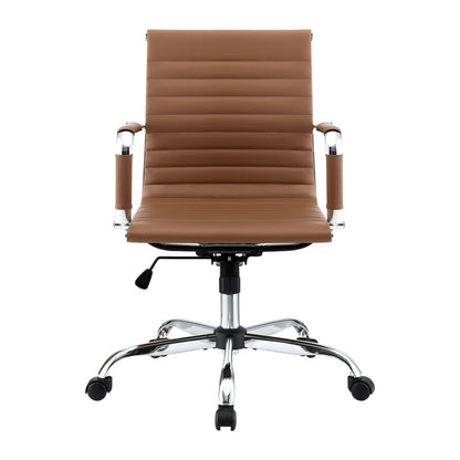 Artiss Office Chair Conference Chairs PU Leather Mid Back Brown-Furniture > Bar Stools &amp; Chairs > Gaming Chairs-PEROZ Accessories