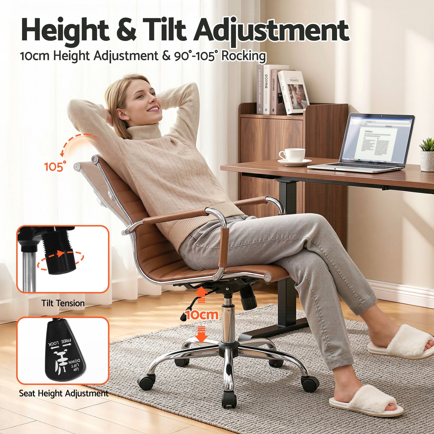 Artiss Office Chair Conference Chairs PU Leather Mid Back Brown-Furniture > Bar Stools &amp; Chairs > Gaming Chairs-PEROZ Accessories