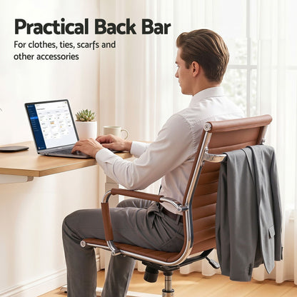 Artiss Office Chair Conference Chairs PU Leather Mid Back Brown-Furniture > Bar Stools &amp; Chairs > Gaming Chairs-PEROZ Accessories