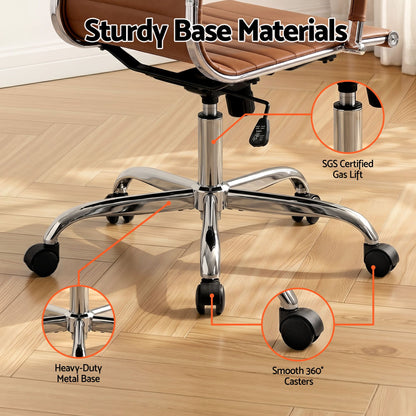 Artiss Office Chair Conference Chairs PU Leather Mid Back Brown-Furniture > Bar Stools &amp; Chairs > Gaming Chairs-PEROZ Accessories