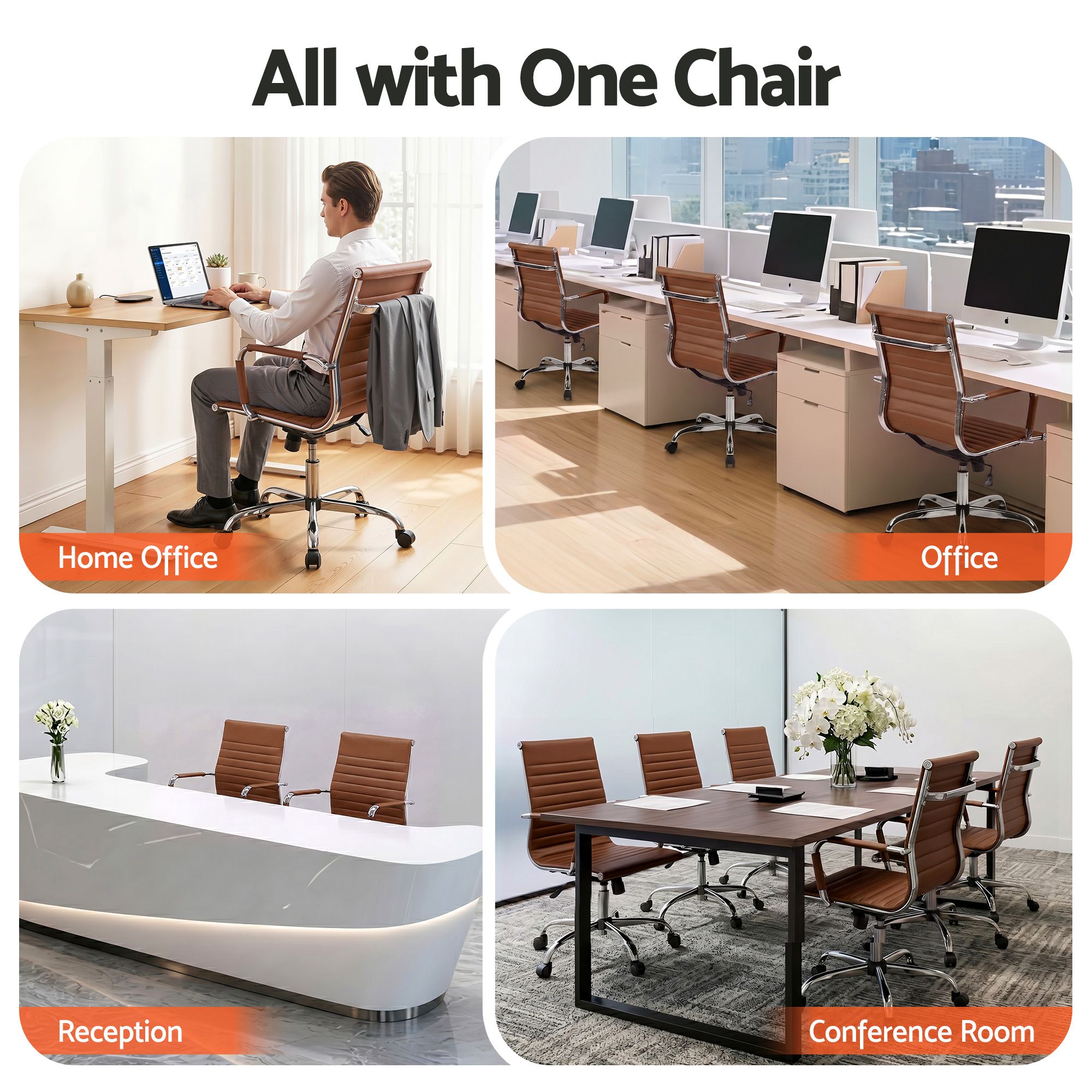 Artiss Office Chair Conference Chairs PU Leather Mid Back Brown-Furniture > Bar Stools &amp; Chairs > Gaming Chairs-PEROZ Accessories