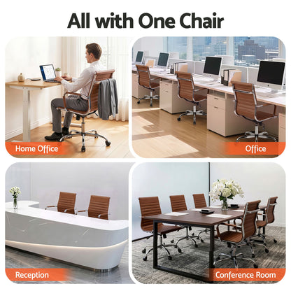Artiss Office Chair Conference Chairs PU Leather Mid Back Brown-Furniture > Bar Stools &amp; Chairs > Gaming Chairs-PEROZ Accessories