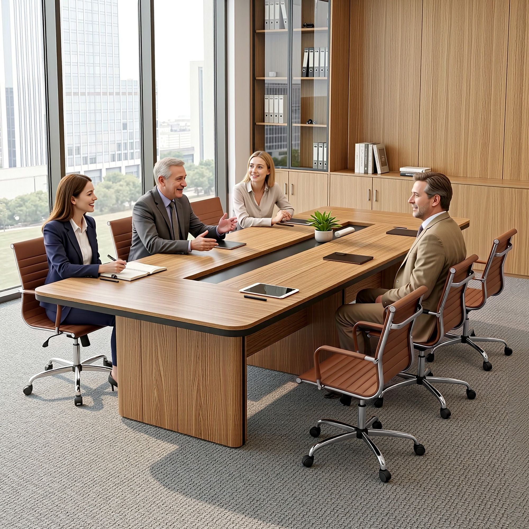 Artiss Office Chair Conference Chairs PU Leather Mid Back Brown-Furniture > Bar Stools &amp; Chairs > Gaming Chairs-PEROZ Accessories