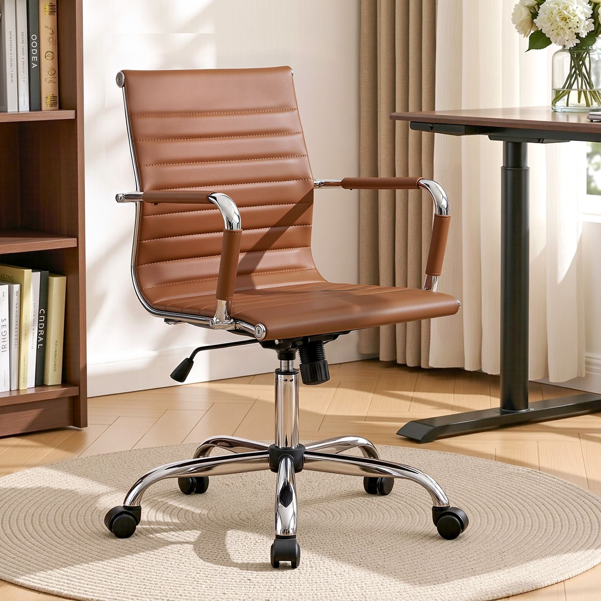 Artiss Office Chair Conference Chairs PU Leather Mid Back Brown-Furniture > Bar Stools &amp; Chairs > Gaming Chairs-PEROZ Accessories