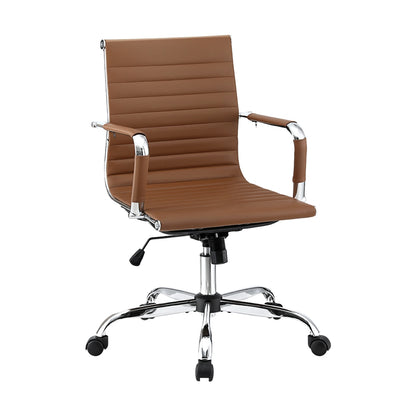 Artiss Office Chair Conference Chairs PU Leather Mid Back Brown-Furniture &gt; Bar Stools &amp; Chairs &gt; Gaming Chairs-PEROZ Accessories